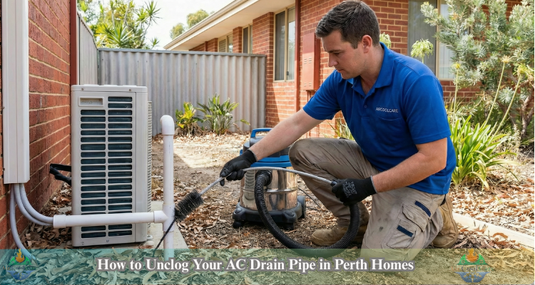 technicians is cleaning ac drain pipe
