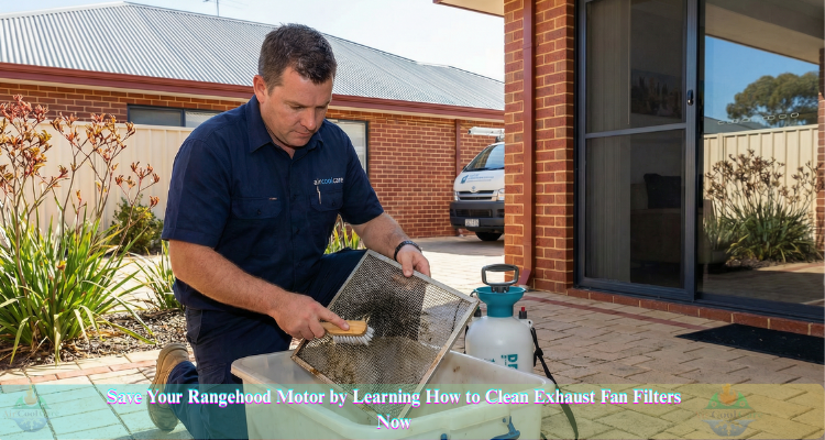 A technician is cleaning a exhaust fan filters