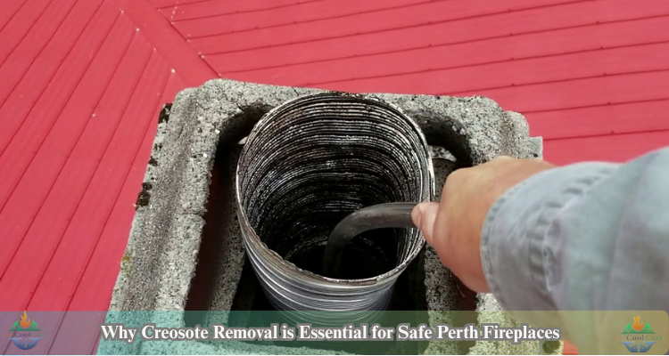 technician is removing creosote form fireplace