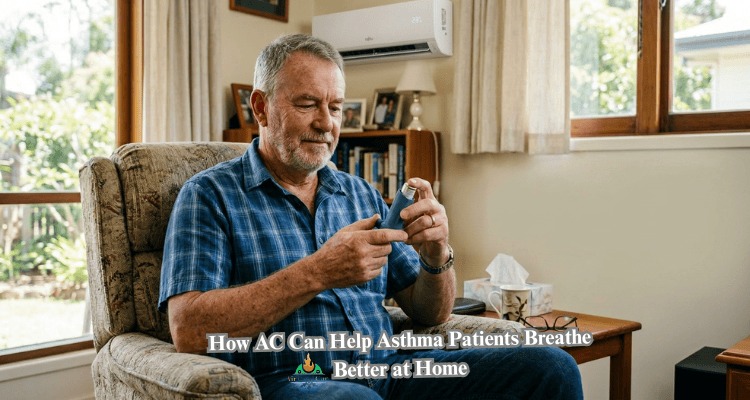 a australia man setting on ac room and he hold asthama maching in his hand